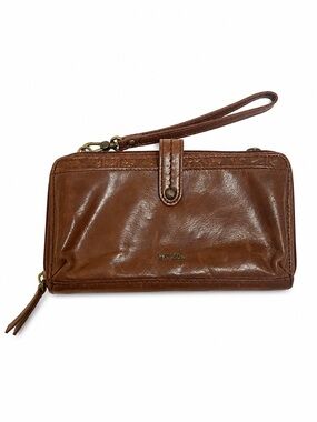 The Sak Brown Leather Wristlet Clutch with Removable Strap